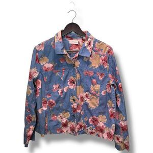Marsh Landing Women Blue Floral Button Front Light Jacket Large Spring Bloomcore